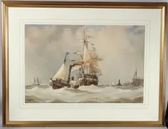 Towing out of Port by Richard Henry Nibbs, watercolour, sold Nov 2025