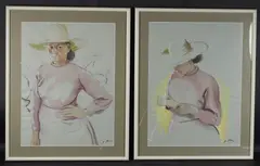 Portrait studies of a woman in a pink dress pair of by Stella Shawzin, watercolor, sold Nov 2025