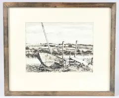 Boat, Morston Creek by Gabriel Weissmann, 1992, ink on paper, sold Nov 2025