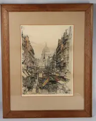 Fleet Street by Luigi Kasimir, etching, sold Nov 2025