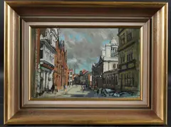 View along Guildford High Street by Robert King, oil on board, sold Oct 2025