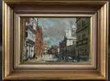 View along Guildford High Street by Robert King, oil on board, sold Oct 2025