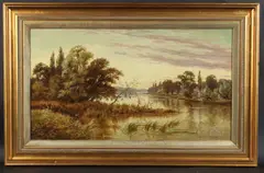Streatley on Thames, Evening by E. Lancaster Hooper, oil on canvas, offered Oct 2025