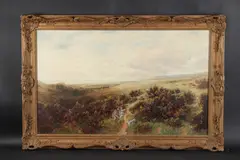 Coastal path with children playing in the gorse by Charles Thomas Burt, oil on canvas, offered Oct 2025
