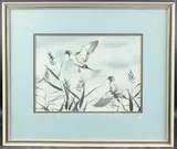 Pintail ducks taking flight by Robert Morton, 1973, watercolour, sold Oct 2025