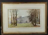View of a church with graveyard and trees by Evangeline Jex Blake, 1897, watercolour, sold Oct 2025