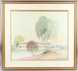 Landscape with trees and arcade by Arthur Sheldon Philips, watercolour, offered Oct 2025