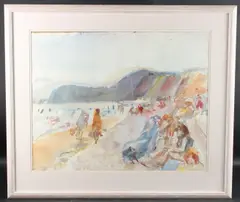 Figures on a beach by Anthony Eyton, watercolour, offered Oct 2025