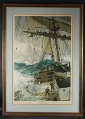 The Rising Wind' chromolithograph by Montague Dawson, pencil, offered Oct 2025
