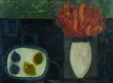 Dark Table with Tulips by Vivienne Williams, oil on paper, sold Apr 2024