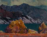 Welsh Landscape by Christopher Williams, 1913, oil on panel, sold Apr 2024