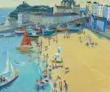 Long Shadows, Tenby by Vivienne Luxton, oil on board, sold Apr 2024