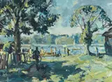 The Landing, Ellesmere by Edwin Forrest, oil on board, sold Apr 2024