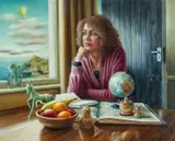 Globe Trotter by Sally Moore, oil on panel, sold Apr 2024