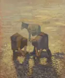 Untitled by Aneurin Jones, oil on board, sold Apr 2024