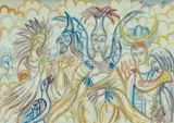 Bird Worshippers by Helen Steinthal, pencil and watercolour, sold Apr 2024