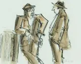 Farmers by Mike Jones, watercolor, sold Apr 2024