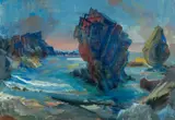Marloes Coast, Pembrokeshire by Ray Howard-Jones, gouache on paper, sold Apr 2024