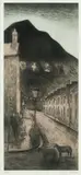 Artist's proof etching - street with figures by George Chapman, etching, sold Apr 2024