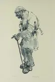 Farmer at Funeral by Kyffin Williams Ra limited edition, print, sold Apr 2024