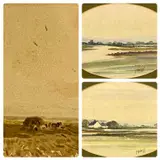 P. HOOSON - oval pair landscapes, 11 x 16cms and J. HOLLYER - by British Watercolours, watercolor, offered Apr 2024