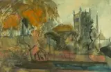 Hereford Cathedral by Gwilym Prichard, mixed media, sold Apr 2024