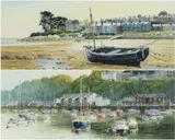 watercolour - Port Madog, pleasure boat at anchor, 37.5 x 56cms; Fishing by Max A. S. Hamblen, watercolour, sold Apr 2024