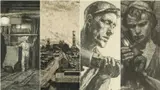 Miners with coal trucks by Hermann Kätelhön, pencil, sold Apr 2024