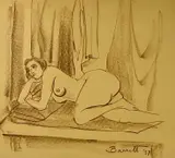Crayon sketch - reclining nude female by Oliver O' Connor Barrett, print (other), sold Mar 2024