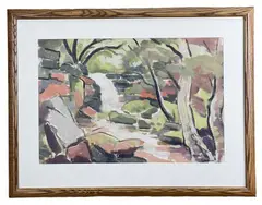 Capel-y-Ffin Waterfall by Reg Gammon, oil on card, sold Mar 2024