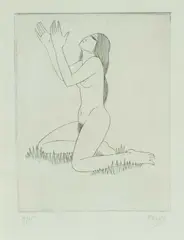 limited edition (9/15) etching - Naked Girl on Grass, signed and numbered by Eric Gill, etching, sold Mar 2024