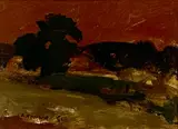 Red Landscape by Arthur Gee, acrylic, sold Mar 2024