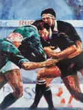 Print - a rugby match scene with maul forming by Richard A. Wills limited edition, print, offered Mar 2024