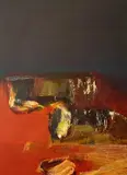 Blue/orange background by Tom Nash, gouache, offered Feb 2024