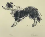 Print - an alert standing sheep dog by Kyffin Williams Ra limited edition, print, sold Feb 2024