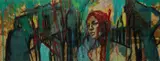 mixed media - Red Head, 53 x 141cms Provenance: private collection Cardiff by Lucinda Lyons, mixed media, sold Jan 2024