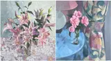 Still-life flowers by Bryn Richards oil on board, oil on board, offered Jan 2024