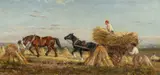 Haymaking by William Henry Hopkins, oil on board, sold Jan 2024