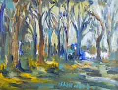 FIAL, oil on board - Trees, signed, inscribed and dated verso, 51 x by James Lawrence Isherwood, oil on board, sold Jan 2024