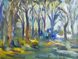 FIAL, oil on board - Trees, signed, inscribed and dated verso, 51 x by James Lawrence Isherwood, oil on board, sold Jan 2024