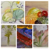 Comprising two oils depicting fruit by Jain Koffler Ba, watercolour, sold Jan 2024