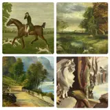 Figures in lane to side by N W Price, oil on board, sold Dec 2023