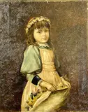 (British), oil on canvas - three quarter length portrait of a young girl wearing a by Ethel Robinson, oil on canvas, sold Dec 2023