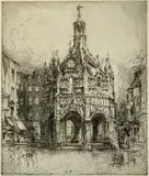 Chichester Cross by Hedley Fitton, etching, sold Dec 2023