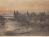 Print - Caernarfon Castle with sunset to background by William Selwyn limited edition, print, sold Dec 2023