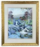 Landscape with river and waterfall by John McDOUGAL watercolour, 1926, watercolour, sold Dec 2023