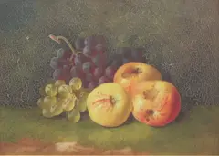 Still life of apples and grapes by George Crisp, 1888, oil on canvas, sold Jul 2024