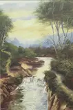 Highland river landscape by David A. James, oil on canvas, sold Jul 2024
