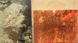 Both by Rose Feller, 2017, mixed media on canvas, sold Jul 2024