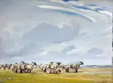 Sheep on Salisbury Plain' oil on panel by J. F. M. Floyd, oil on panel, sold Jul 2024